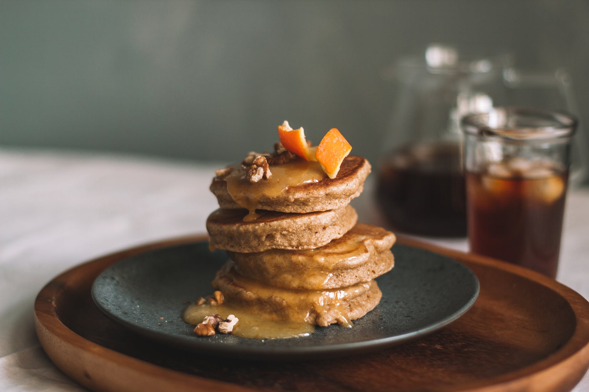 stack of pancakes with sauce